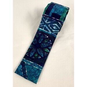 Vintage Tiki Tie Made in Hawaii Blue Green Tapa Print Tropical Necktie 52"